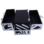 Aluminum Makeup Train Case Jewelry Box Cosmetic Organizer with Mirror, White Zebra