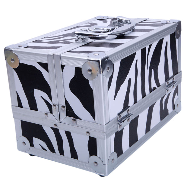 Aluminum Makeup Train Case Jewelry Box Cosmetic Organizer with Mirror, White Zebra