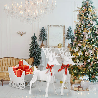 Christmas Decor, 2 Deer Pulls 1 Sled PVC Garden Elk Decoration White - Seasonal Spectra