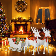 Christmas Decor, 2 Deer Pulls 1 Sled PVC Garden Elk Decoration White - Seasonal Spectra