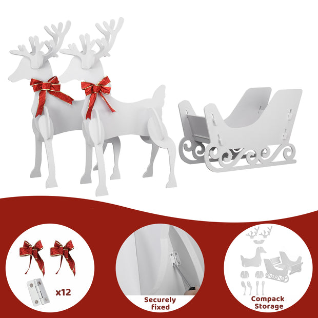 Christmas Decor, 2 Deer Pulls 1 Sled PVC Garden Elk Decoration White - Seasonal Spectra