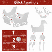 Christmas Decor, 2 Deer Pulls 1 Sled PVC Garden Elk Decoration White - Seasonal Spectra