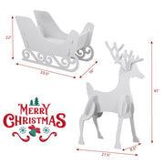 Christmas Decor, 2 Deer Pulls 1 Sled PVC Garden Elk Decoration White - Seasonal Spectra