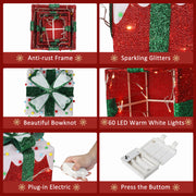 Christmas Gift Box 3Pieces Square Box With 60 LED Lights - Seasonal Spectra