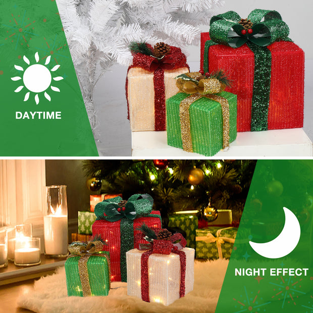 Christmas Gift Box Three-Piece Set Onion Cloth Warm White 60LED Light - Seasonal Spectra