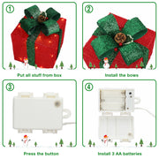 Christmas Gift Box Three-Piece Set Onion Cloth Warm White 60LED Light - Seasonal Spectra