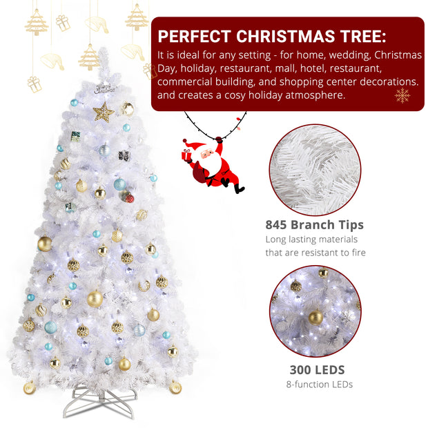 Christmas Tree 6ft 845 Branches Hanging Tree Structure White Round Head 300 Lights Cool Color 8 Modes With Remote Control - Seasonal Spectra