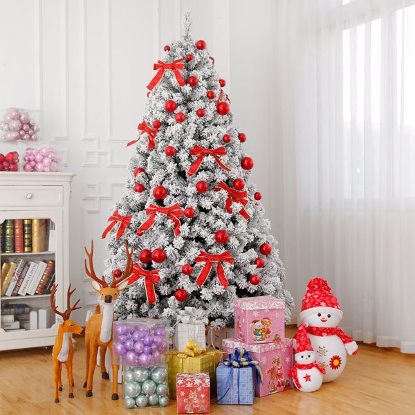 Christmas Tree Automatic  Flocking Tree Structure with 350 Lights 9 Modes Color 1450 Branches, Remote Control - Seasonal Spectra