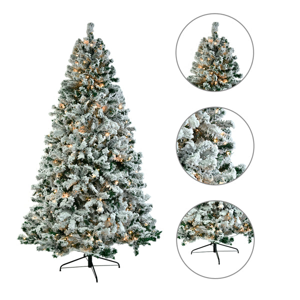 Christmas Tree Automatic  Flocking Tree Structure with 350 Lights 9 Modes Color 1450 Branches, Remote Control - Seasonal Spectra