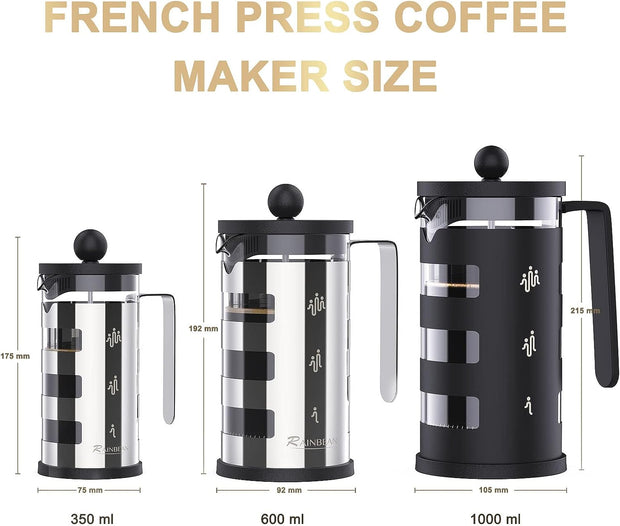 French Press Cafetiere 2 Cups, Stainless Steel Body Shell Coffee Maker, Silver, 350 ml/2 cups - Seasonal Spectra