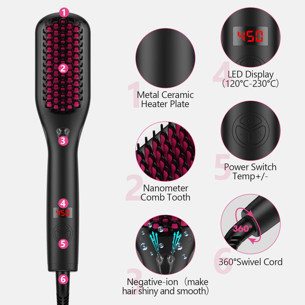 Hair Straightener Brush with Ionic Generator by MiroPure, Black - Seasonal Spectra