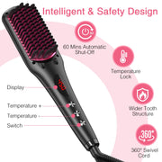 Miro Pure 2 in 1 Ionic Hair Straightener Brush with Heat Resistant Glove, Black - Seasonal Spectra