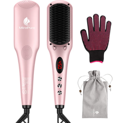Miro Pure 2 in 1 Ionic Hair Straightener Brush with Heat Resistant Glove, Pink - Seasonal Spectra