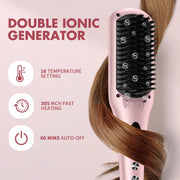 Miro Pure 2 in 1 Ionic Hair Straightener Brush with Heat Resistant Glove, Pink - Seasonal Spectra