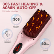 Miro Pure 2 in 1 Ionic Hair Straightener Brush with Heat Resistant Glove, Pink - Seasonal Spectra