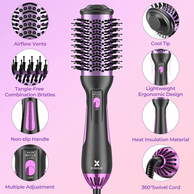 One-Step Hair Dryer and Volumizer Hot Air Brush for Drying, Straightening, Curling, Black - Seasonal Spectra