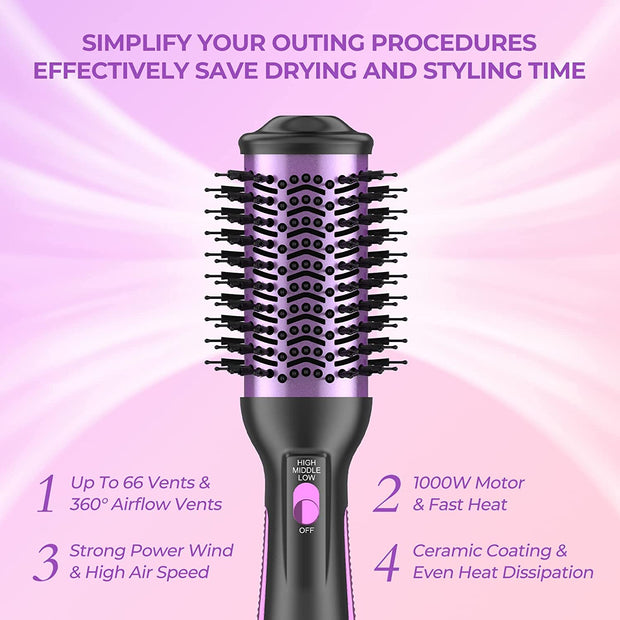 One-Step Hair Dryer and Volumizer Hot Air Brush for Drying, Straightening, Curling, Black - Seasonal Spectra