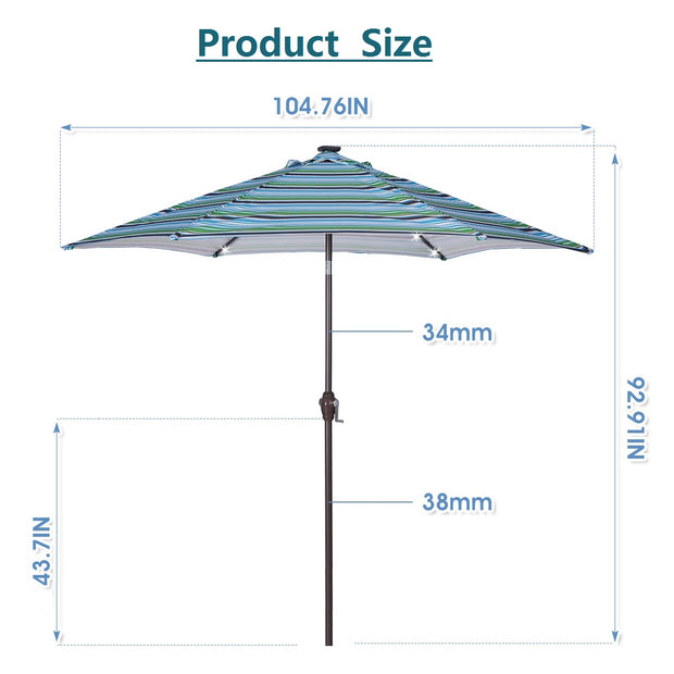 Outdoor Patio 8.7-Feet Market Table Umbrella with Push Button Tilt and Crank With 24 LED Lights - Seasonal Spectra