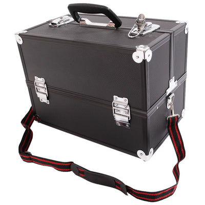 SM-2083 Aluminum Alloy Makeup Train Case Jewelry Box Organizer Black