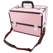 SM-2083 Aluminum Alloy Makeup Train Case Jewelry Box Organizer Pink