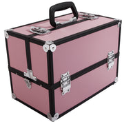 SM-2083 Aluminum Alloy Makeup Train Case Jewelry Box Organizer Pink