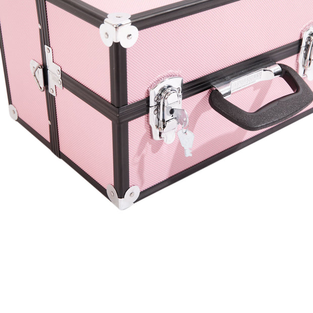 SM-2083 Aluminum Alloy Makeup Train Case Jewelry Box Organizer Pink