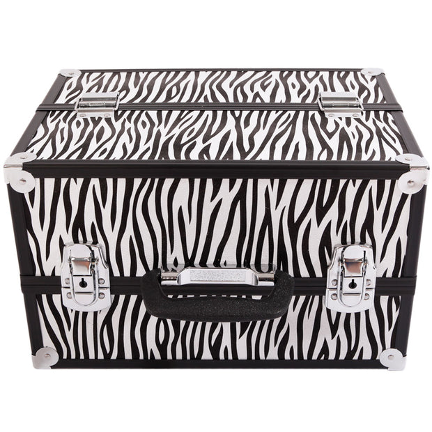 SM-2083 Aluminum Alloy Makeup Train Case Jewelry Box Organizer White Zebra Stripe