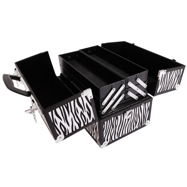 SM-2083 Aluminum Alloy Makeup Train Case Jewelry Box Organizer White Zebra Stripe