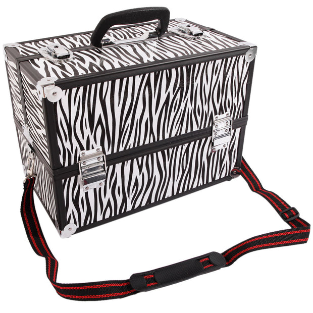 SM-2083 Aluminum Alloy Makeup Train Case Jewelry Box Organizer White Zebra Stripe