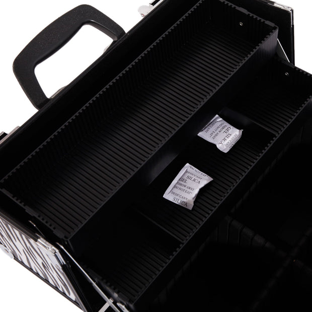 SM-2083 Aluminum Alloy Makeup Train Case Jewelry Box Organizer White Zebra Stripe