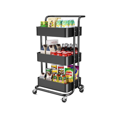 Three-Layer Mesh Utility Rolling Cart with Handle and Lockable Wheels - Seasonal Spectra