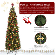 7.5ft Pencil Shape Automatic Tree Structure PVC Material 1090 Round Heads 350 Lights Warm Color With Colorful 10 Modes, Christmas Tree Green - Seasonal Spectra