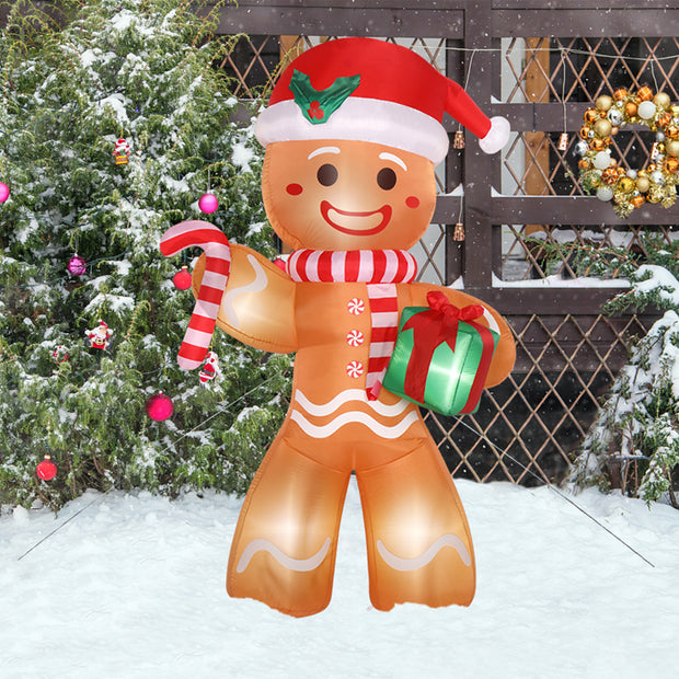 8ft 15W 5 LED Lights Gingerbread Man Holding Gift Garden Gingerbread Man Decoration - Seasonal Spectra