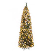 9ft Automatic Tree Structure Pointed Pencil Shape PVC Material Green Sticky White 460 Lights Warm Color 8 Modes 1298 Branches 91 Pine Cones 91 Berries Christmas Tree - Seasonal Spectra