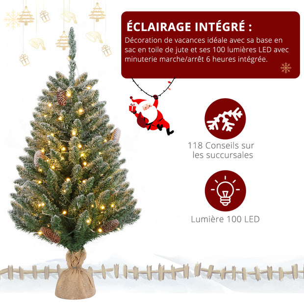 3ft Linen Base PVC Material Green Flocking 118 Branches 100 Lights Warm Color 8 Mode Battery Switch Christmas Tree - Seasonal Spectra