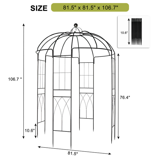 Courtyard Wrought Iron Gazebo Iron Arch for Christmas, Wedding Party, 207*207*270cm Black - Seasonal Spectra