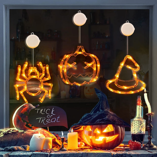 Halloween Window Hanging LED Lights Spider Pumpkin - Seasonal Spectra