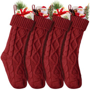 4 Pack Personalized Christmas Stockings 18 Inches Large Size Cable Knitted Stocking Gifts & Decorations for Family Holiday Xmas Party, Burgundy, on fireplace mantel, stairs, Christmas tree, windows - Seasonal Spectra