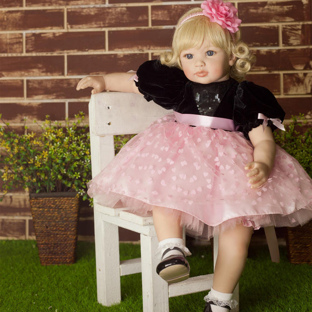 24" Beautiful Simulation Baby Golden Curly Girl Wearing Black Powder Skirt Doll - Seasonal Spectra