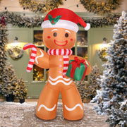 8ft 15W 5 LED Lights Gingerbread Man Holding Gift Garden Gingerbread Man Decoration - Seasonal Spectra