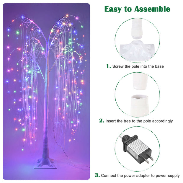 216 LED 5FT Colorful Lighted Willow Tree, LED Tree with Remote, Willow Tree with Multicolored White String Lights for Indoor Outdoor Christmas Party Home Wedding Décor - Seasonal Spectra