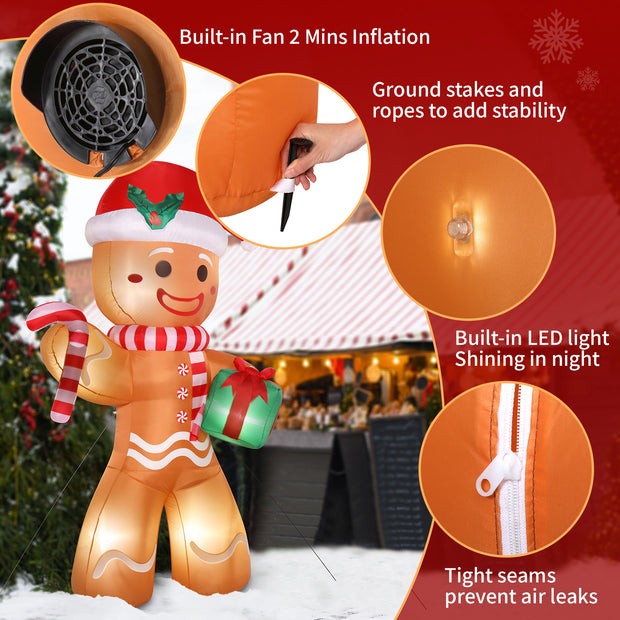 8ft 15W 5 LED Lights Gingerbread Man Holding Gift Garden Gingerbread Man Decoration - Seasonal Spectra