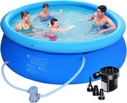 Inflatable Swimming Pool Above Ground with Electric Air Pump & Filter Pump