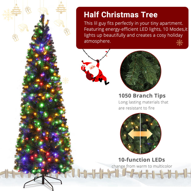 7.5ft Pencil Shape Automatic Tree Structure PVC Material 1090 Round Heads 350 Lights Warm Color With Colorful 10 Modes, Christmas Tree Green - Seasonal Spectra