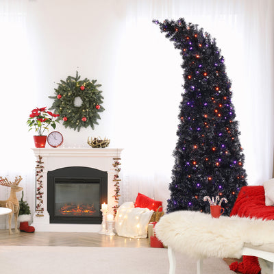 7ft Wizard Hat Shape Automatic Tree Structure PVC Material 1050 Branches 400 Lights 10 Functions With Remote Control Christmas Tree Purple And Orange - Seasonal Spectra