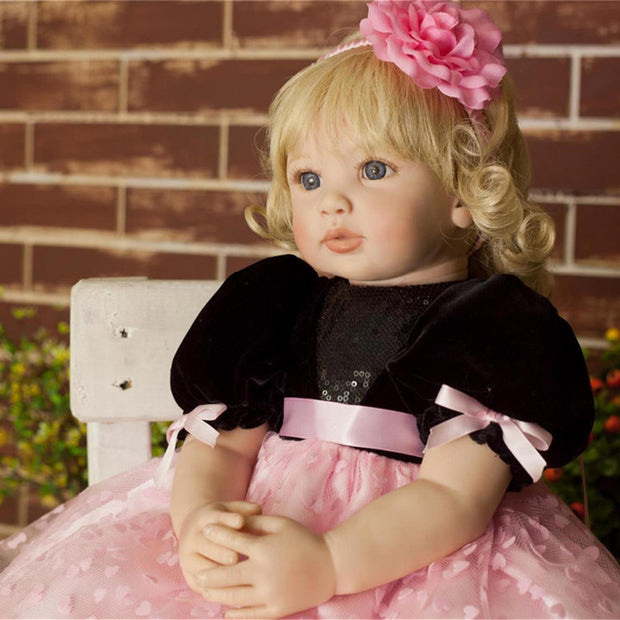 24" Beautiful Simulation Baby Golden Curly Girl Wearing Black Powder Skirt Doll - Seasonal Spectra