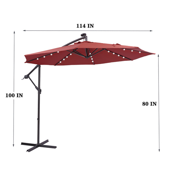 10 FT Solar LED Patio Outdoor Umbrella Hanging Cantilever Umbrella Offset Umbrella Easy Open Adjustment with 32 LED Lights - Seasonal Spectra