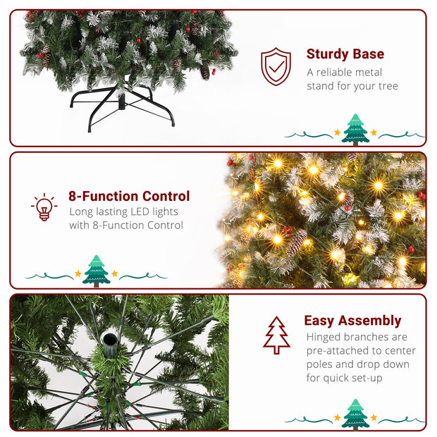 9ft Automatic Tree Structure Pointed Pencil Shape PVC Material Green Sticky White 460 Lights Warm Color 8 Modes 1298 Branches 91 Pine Cones 91 Berries Christmas Tree - Seasonal Spectra