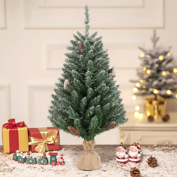 3ft Linen Base PVC Material Green Flocking 118 Branches 100 Lights Warm Color 8 Mode Battery Switch Christmas Tree - Seasonal Spectra