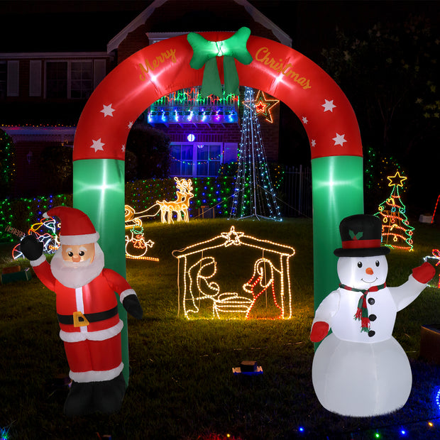 8ft with Santa Snowman 7 Lights Inflatable Festive Arch Decoration - Seasonal Spectra